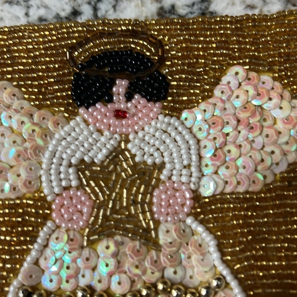Vintage Angel Purse Beaded Ermo Wristlet Bag Coin Gold Christmas Holiday - Picture 2 of 9